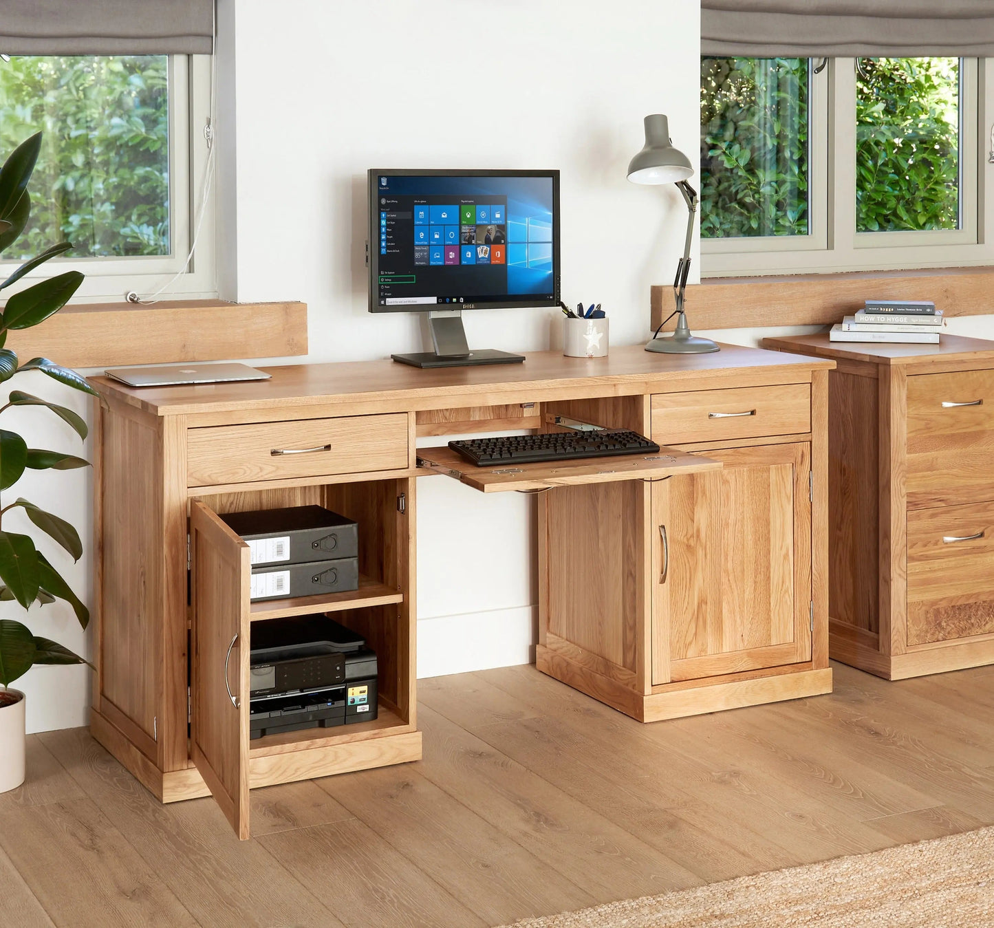 Wood Furniture UK - Shop Mobel Oak Large Hidden Office Twin Pedestal Desk - Oakavia