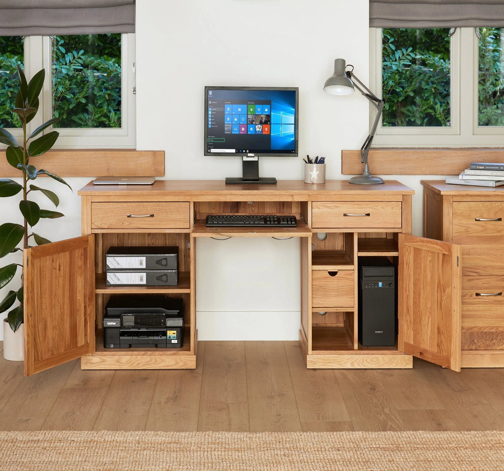 Wood Furniture UK - Shop Mobel Oak Large Hidden Office Twin Pedestal Desk - Oakavia