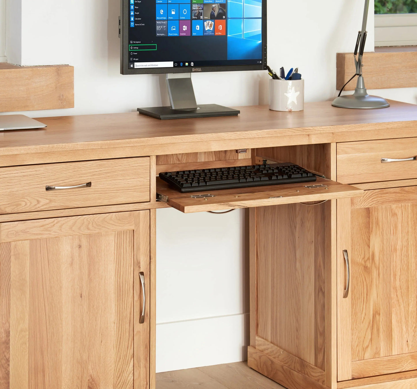 Wood Furniture UK - Shop Mobel Oak Large Hidden Office Twin Pedestal Desk - Oakavia