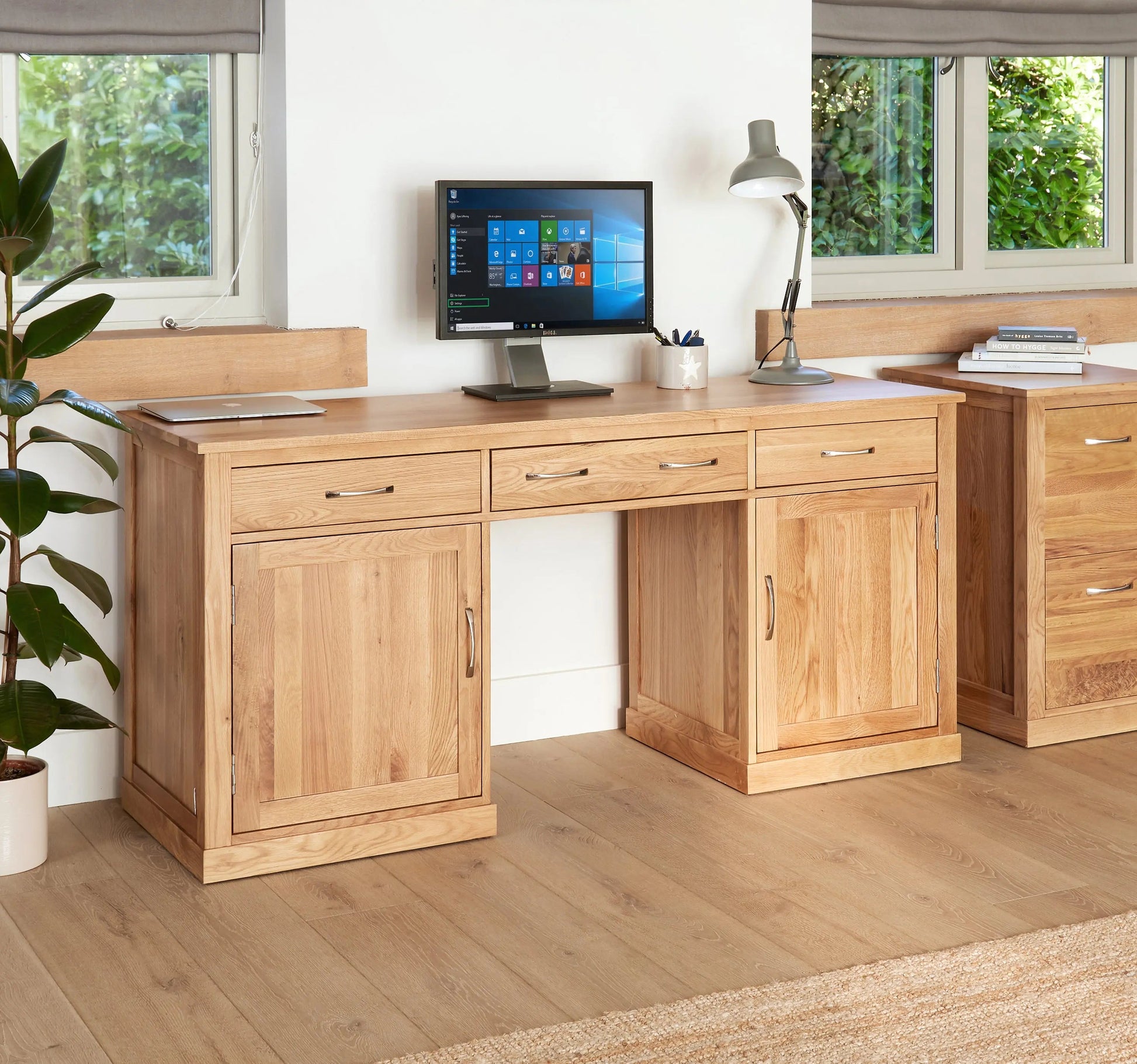 Wood Furniture UK - Shop Mobel Oak Large Hidden Office Twin Pedestal Desk - Oakavia