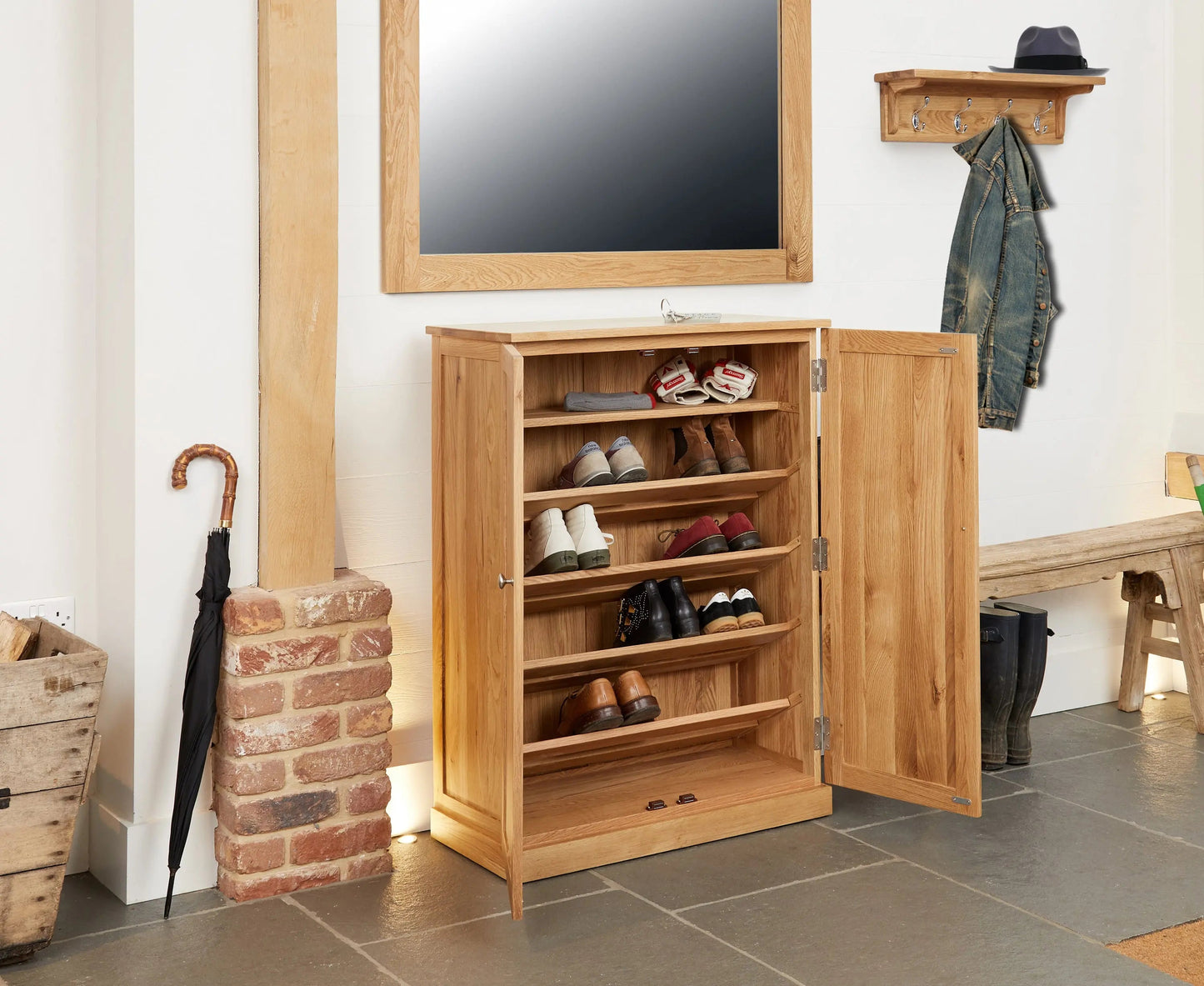 Wood Furniture UK - Shop Mobel Oak Large Shoe Cupboard - Oakavia