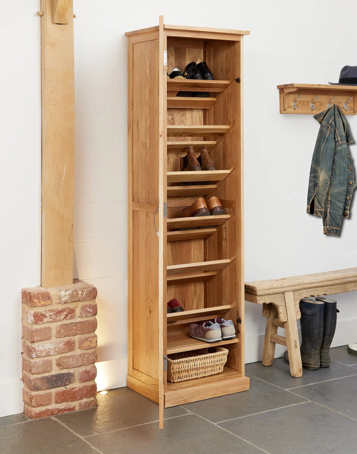 Wood Furniture UK - Shop Mobel Oak Tall Shoe Cupboard - Oakavia