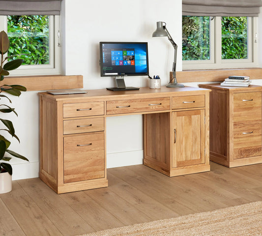 Wood Furniture UK - Shop Mobel Oak Twin Pedestal Computer Desk - Oakavia