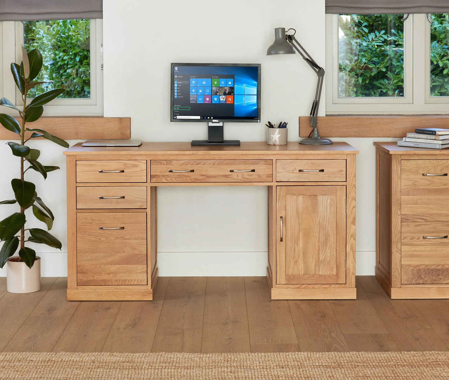 Wood Furniture UK - Shop Mobel Oak Twin Pedestal Computer Desk - Oakavia