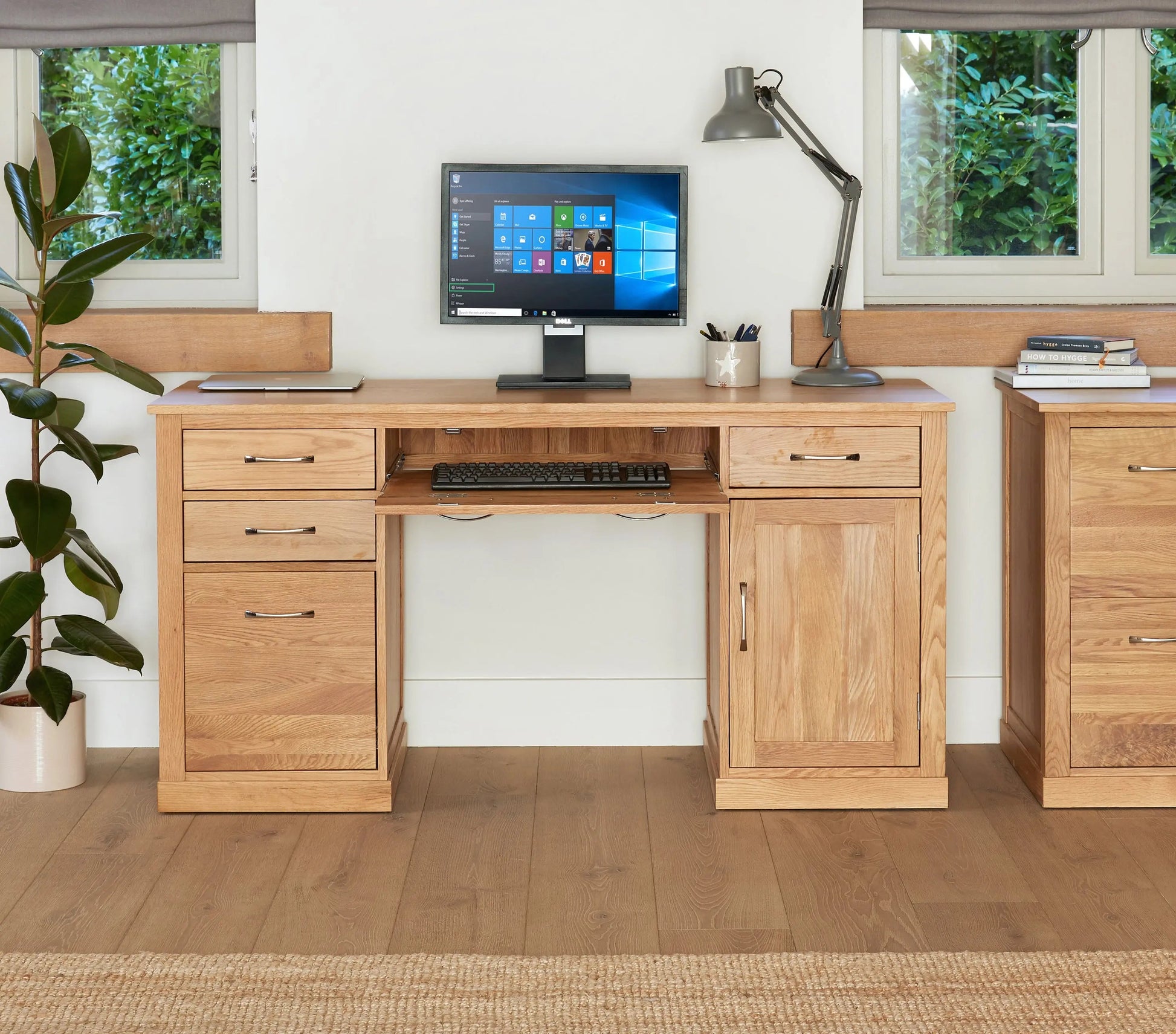 Wood Furniture UK - Shop Mobel Oak Twin Pedestal Computer Desk - Oakavia