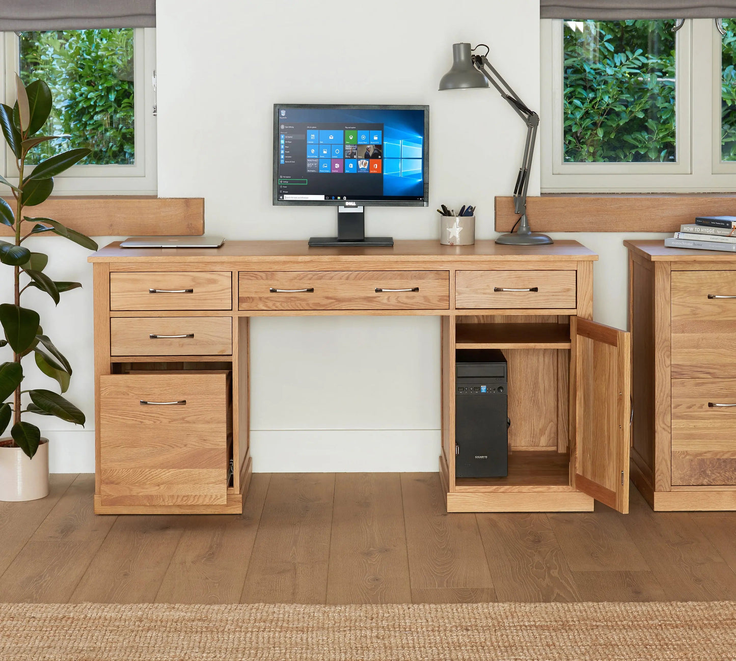 Wood Furniture UK - Shop Mobel Oak Twin Pedestal Computer Desk - Oakavia