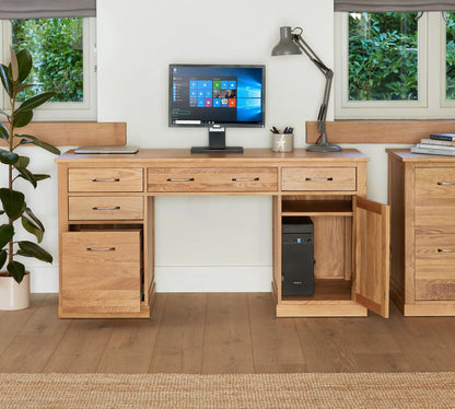 Wood Furniture UK - Shop Mobel Oak Twin Pedestal Computer Desk - Oakavia