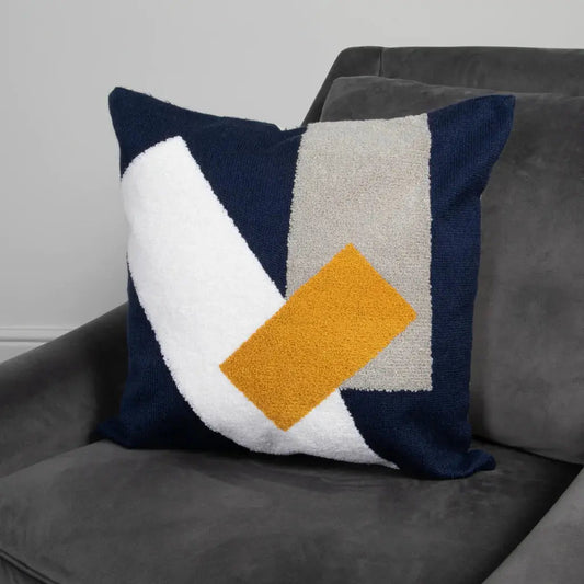 Navy Blue Abstract Boho Cushion Cover - Oakavia