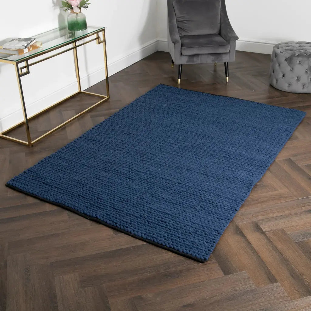 Navy Knitted Large Wool Rug - 120 x 180cm - Oakavia