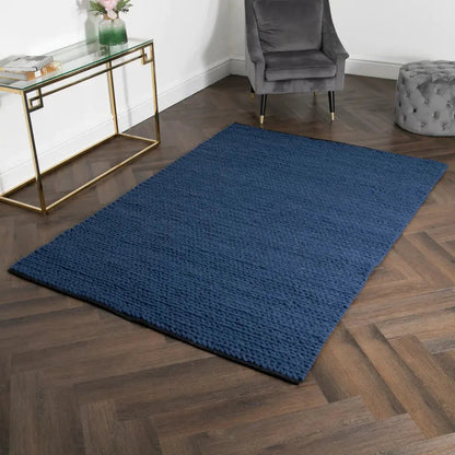 Navy Knitted Large Wool Rug - 160 x 230cm - Oakavia