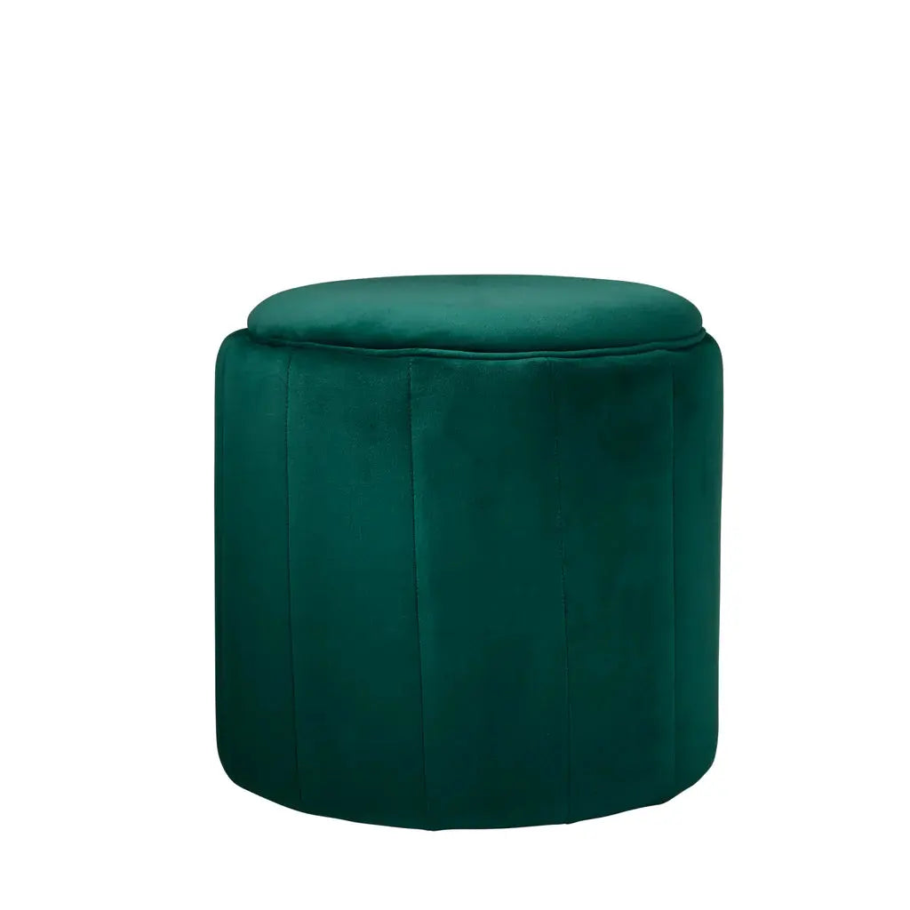 Round Deep Green Plush Stool - Oakavia