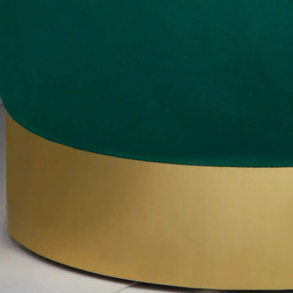 Round Deep Green Velvet Stool - Gold Finish - Oakavia