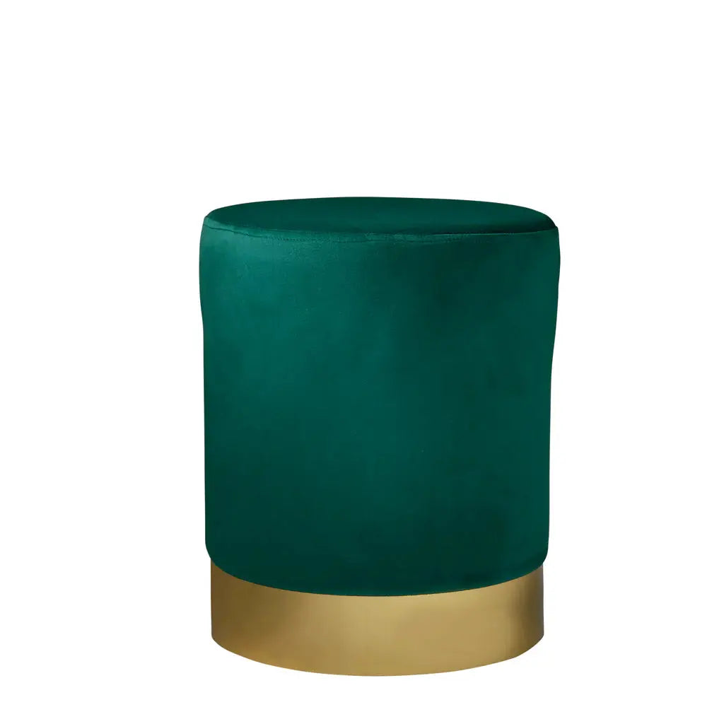 Round Deep Green Velvet Stool - Gold Finish - Oakavia