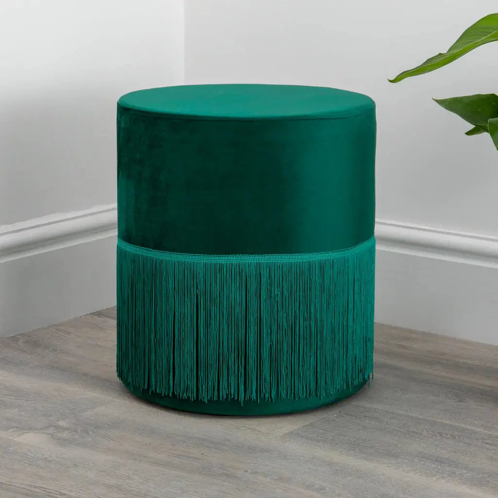 Round Green Tassels Stool - Oakavia