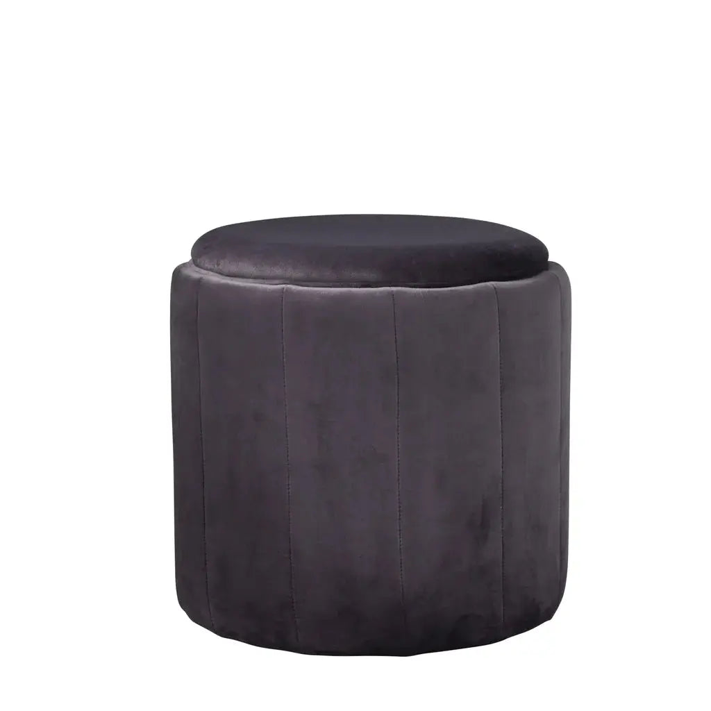 Round Grey Plush Stool - Oakavia