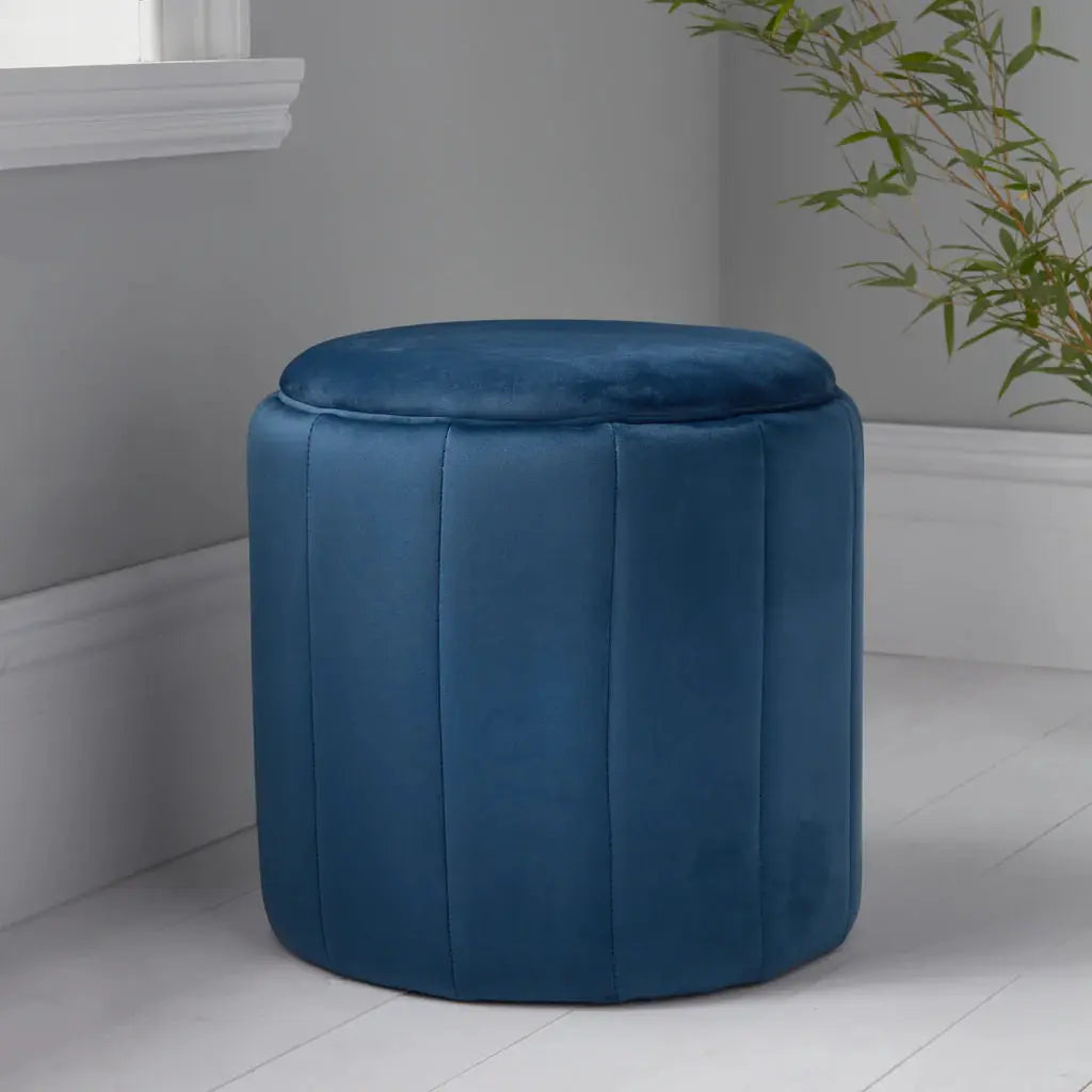 Round Mystique Blue Plush Stool - Oakavia