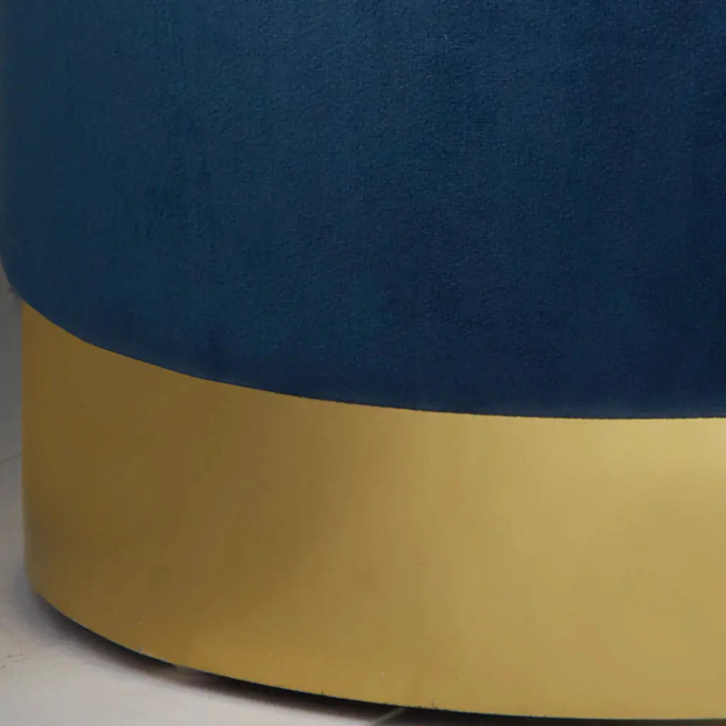 Round Mystique Blue Velvet Stool - Gold Finish - Oakavia