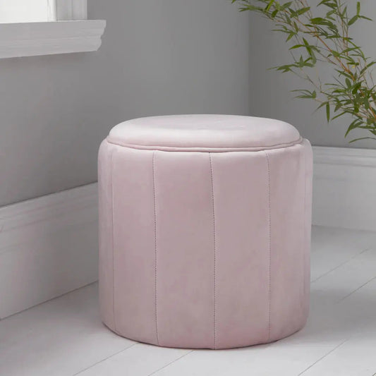 Round Pastel Pink Plush Stool - Oakavia