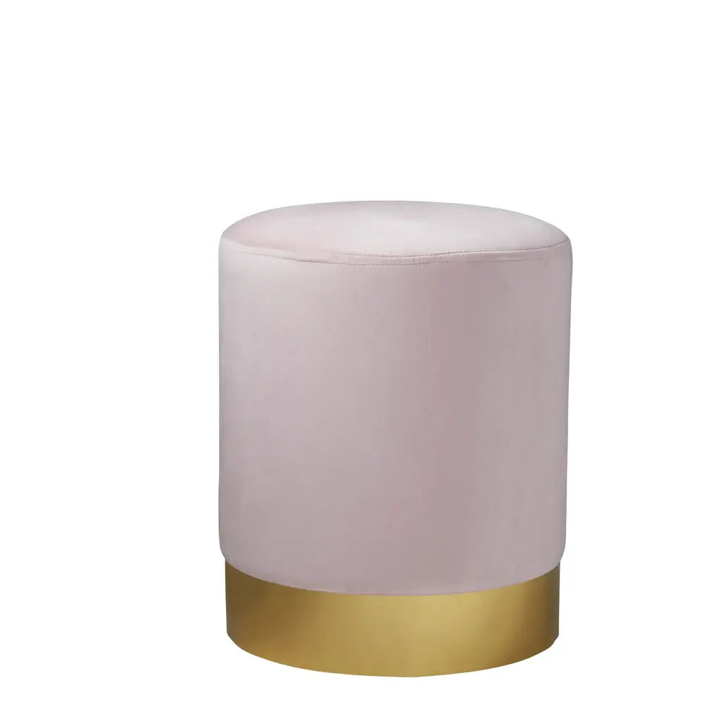 Round Pastel Pink Velvet Stool - Gold Finish - Oakavia