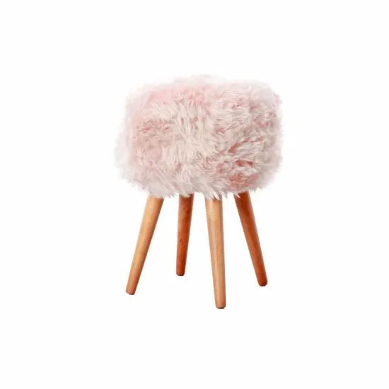 Blush Pink Sheepskin Wood Stool - Woodstain - Oakavia