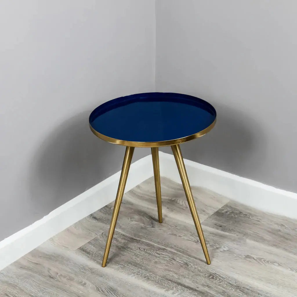 Side Table Blue Enamel Tray - Oakavia