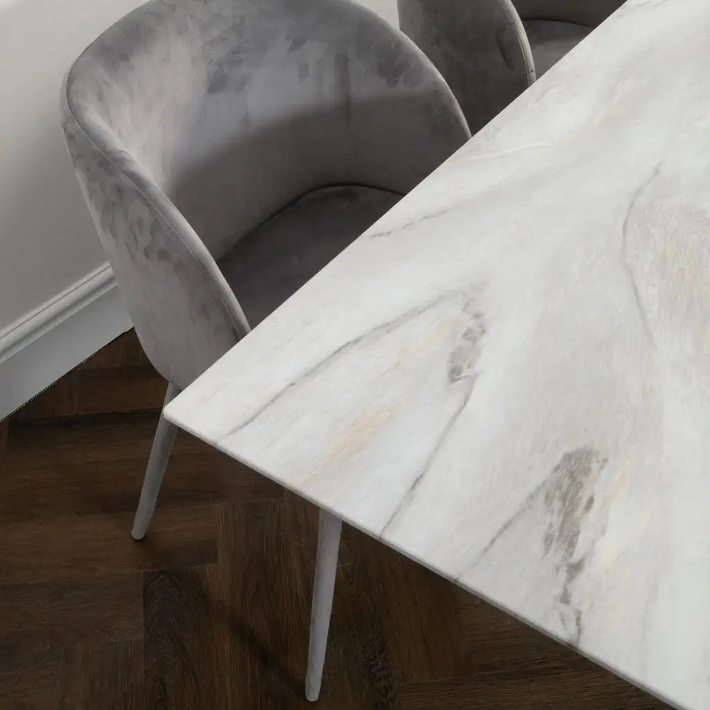 Silver Plated Marble Glass Dining Table - Oakavia