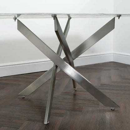 Silver Plated Marble Glass Dining Table - Oakavia