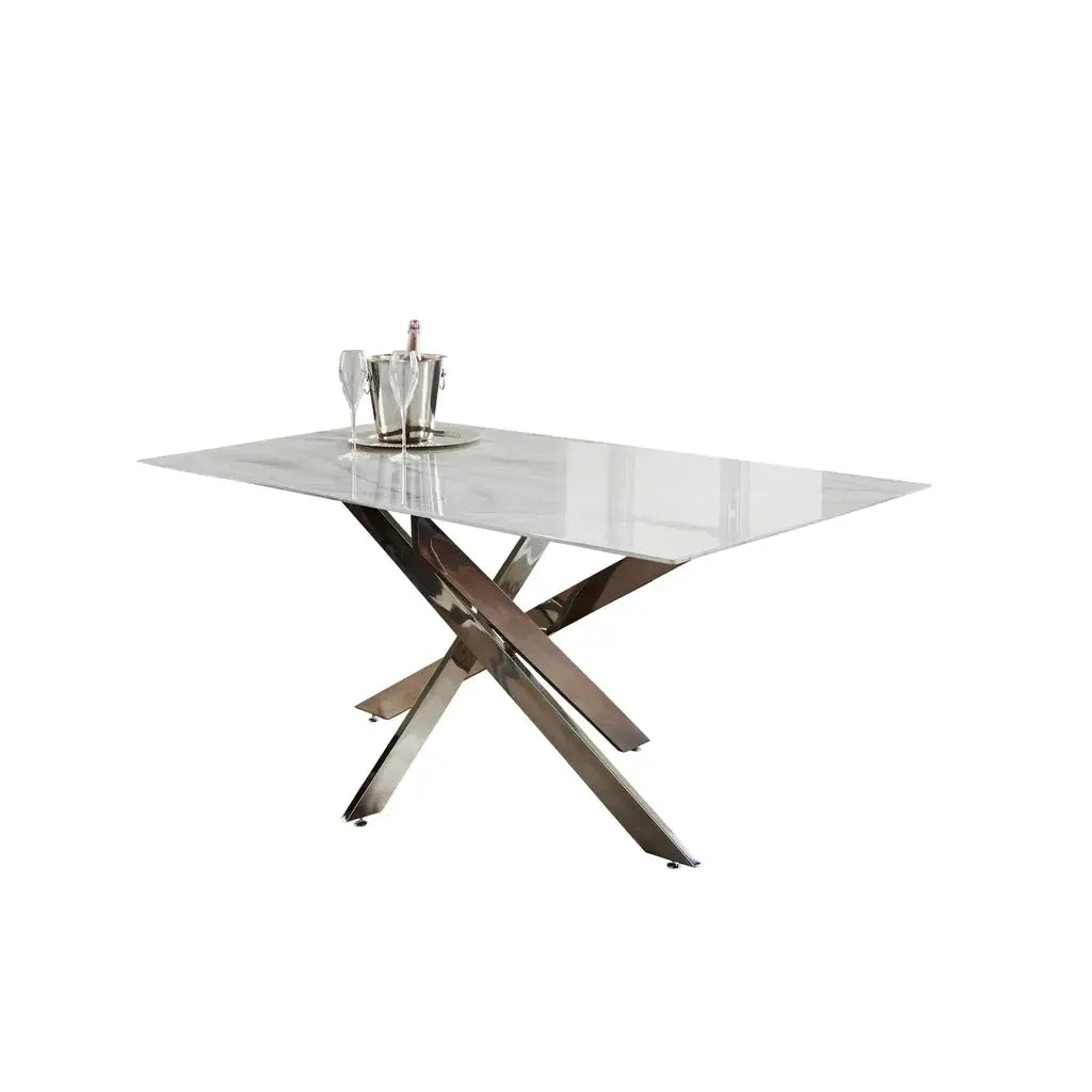 Silver Plated Marble Glass Dining Table - Oakavia