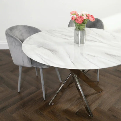 Silver Plated Marble Glass Round Dining Table - Oakavia