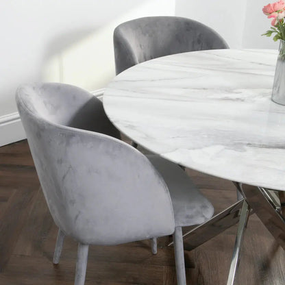 Silver Plated Marble Glass Round Dining Table - Oakavia