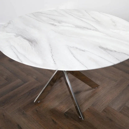 Silver Plated Marble Glass Round Dining Table - Oakavia