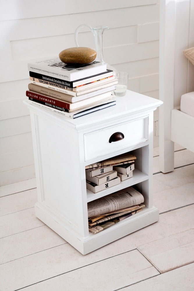 NovaSolo Halifax Classic White Bedside Table with Shelves - Oakavia