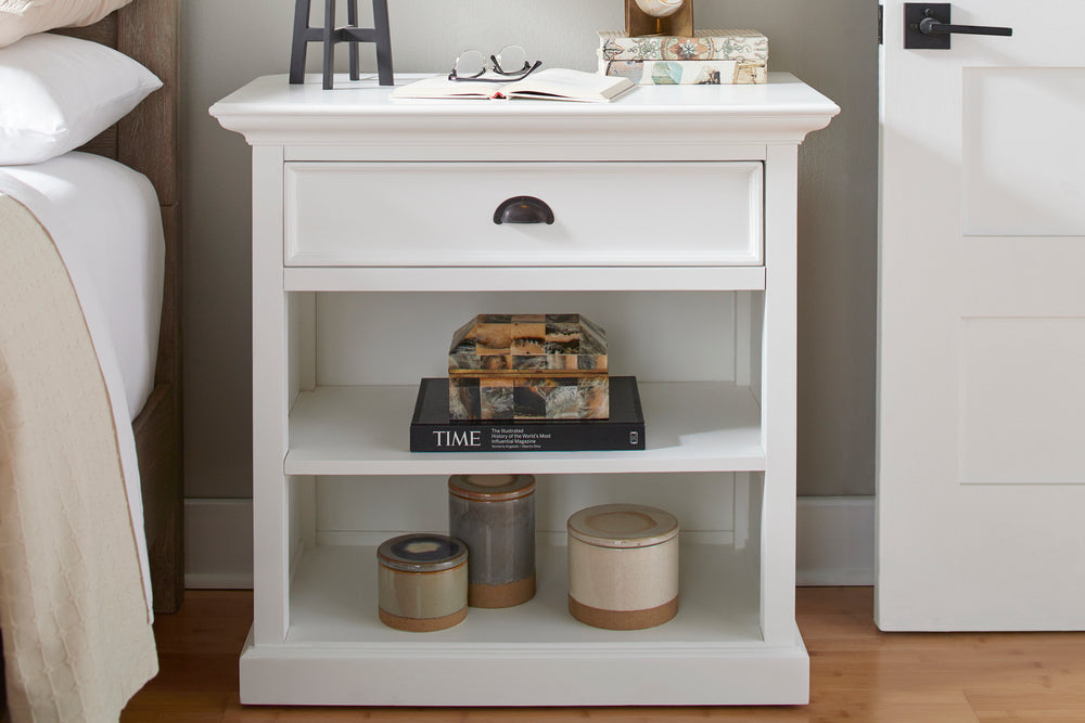 NovaSolo Halifax Grand Classic White Bedside Table with Shelves - Oakavia