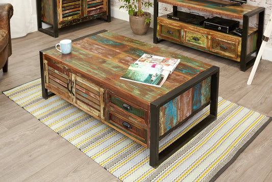 Wood Furniture UK - Shop Urban Chic 4 Door 4 Drawers Large Coffee Table - Oakavia