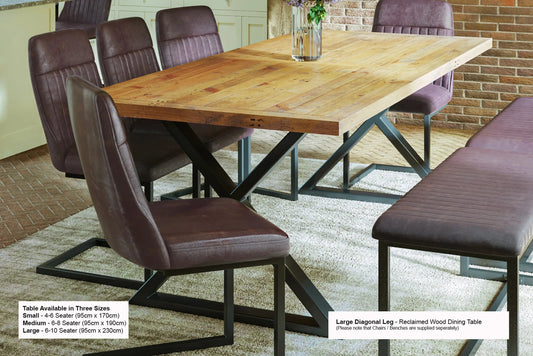 Urban Elegance - Reclaimed Table LARGE (Diagonal Leg / 95cm x 230cm top) 6-10 Seater - Oakavia