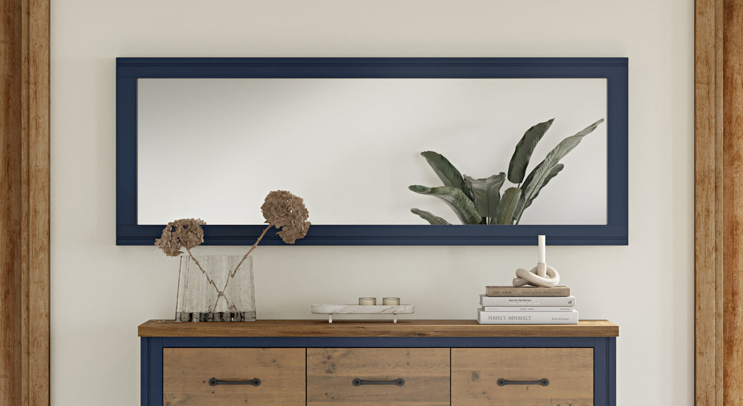 Splash of Blue - Extra Long Wall Mirror (Hangs Landscape & Portrait) - oakavia