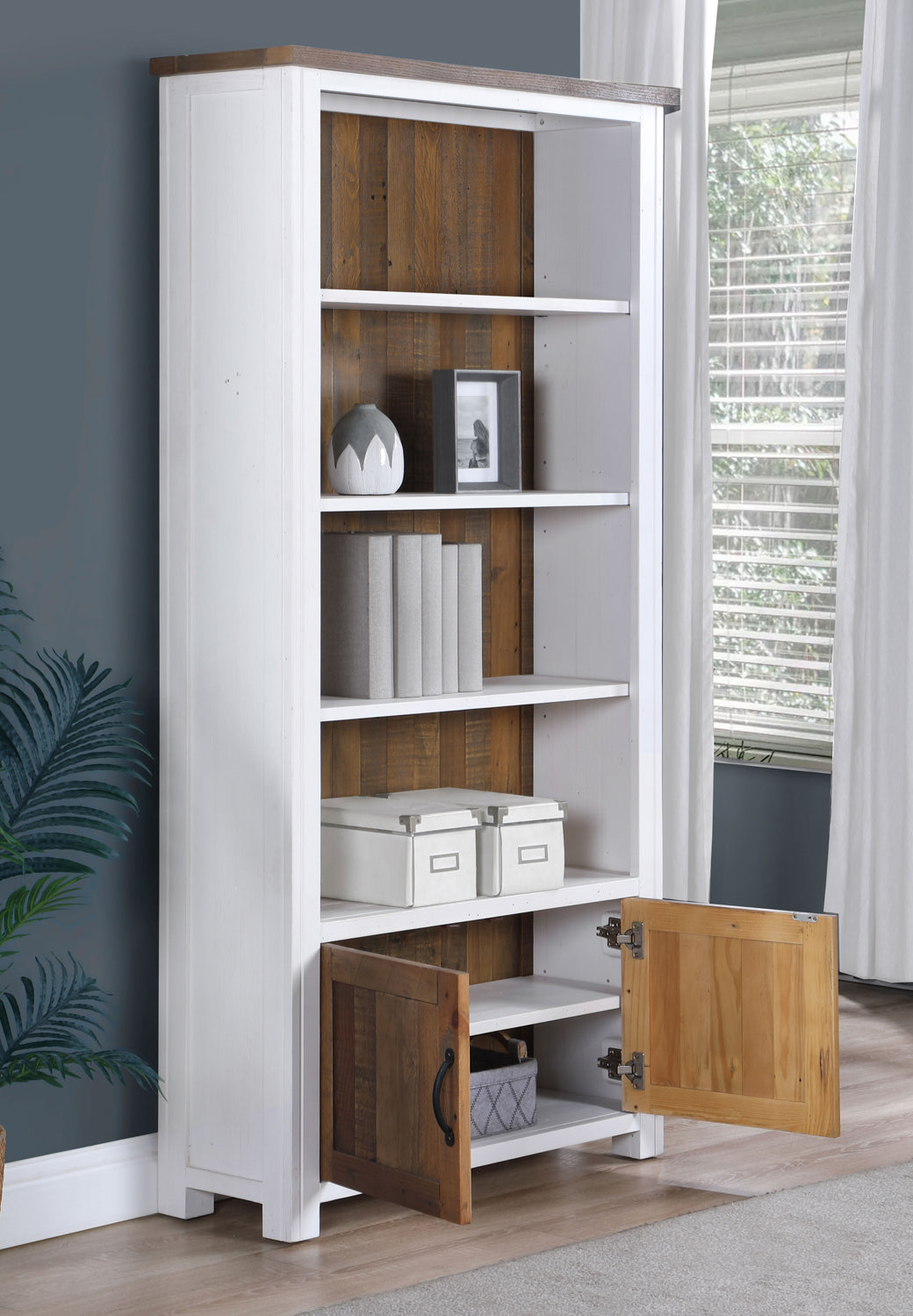 Splash of White - Large Open Bookcase With Doors Baumhaus